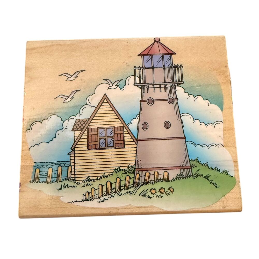 Hero Arts 1996 Lamphouse Lighthouse Beach Home Rubber Stamp